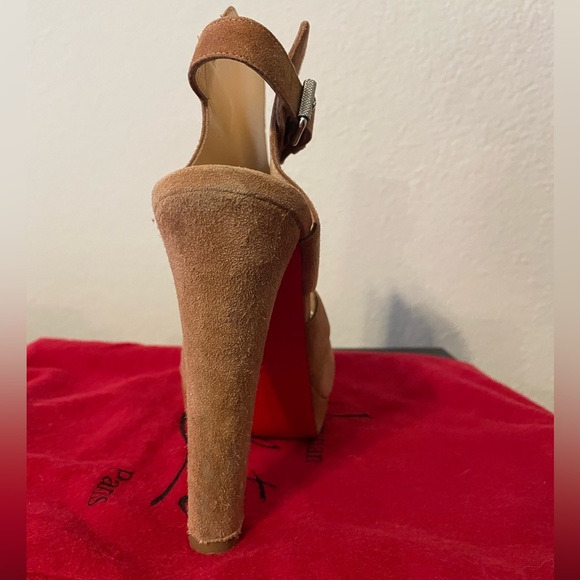 Louboutin brown suede sandal ankle wrap bootie 37.5 - Picture 6 of 15